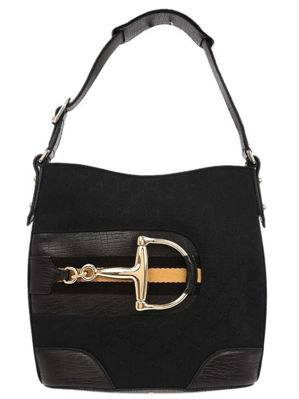 Gucci Black Horsebit GG Shoulder Bag 137387 001364 136207